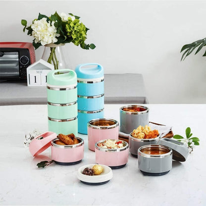 Lille Home Stackable Stainless Steel Thermal Compartment Lunch/Snack Box, 3-Tier Insulated Bento/Food Container with Lunch Bag, Cutlery Set and 3 Extra Seals, 43OZ (Gray) - PuriLite