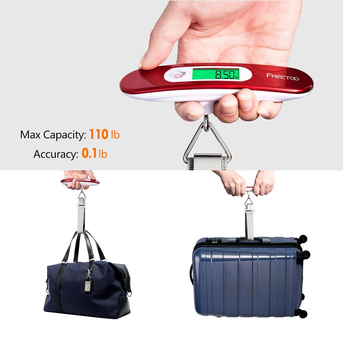 Portable Digital Luggage Scale 110lb / 50kg – Travel Suitcase Weight Scale with Tare Function, Backlit LCD, Auto-Off, Lightweight and Compact (Red) - PuriLite