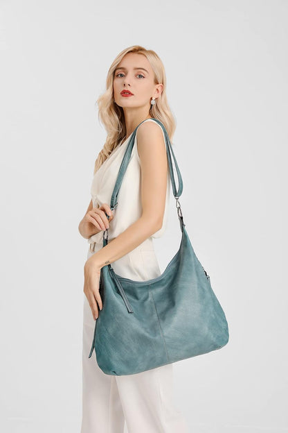 Ashioup Hobo Bags for Women Soft PU Leather Shoulder Bag Vintage Slouchy Handbag with Zipper - PuriLite