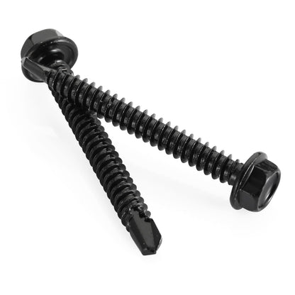 #10 x 1 Hex Washer Head Self Tapping Drilling Screws Black Oxidized, 410 Stainless Steel, 100 PCS - PuriLite