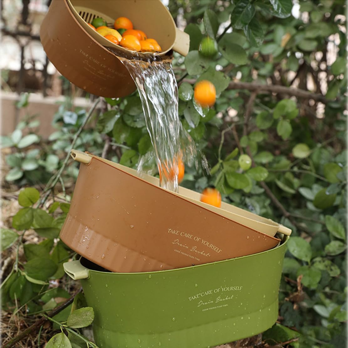 Kitchen Washbas Food Strainer Drain Basket Rotating Drainer Double-Layer Basin Vegetable Fruit Washing Strainer - PuriLite