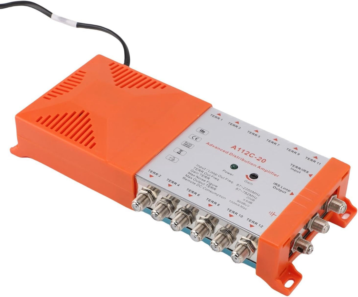 12 Channel Distribution Amplifier for TV CATV, Low Noise Figure ≤4dB, Seamless Connection to Multiple Televisions, Remote Powering, Compact Design, RED Compliant, (US Plug 110-120V) - PuriLite