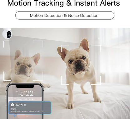 360° View 2K Pet Camera with Phone App, Indoor Security Camera, P2T Baby Monitor, Pan/Tilt, Motion & Sound Detection, Night Vision,Two-Way Audio, Works with Alexa - PuriLite