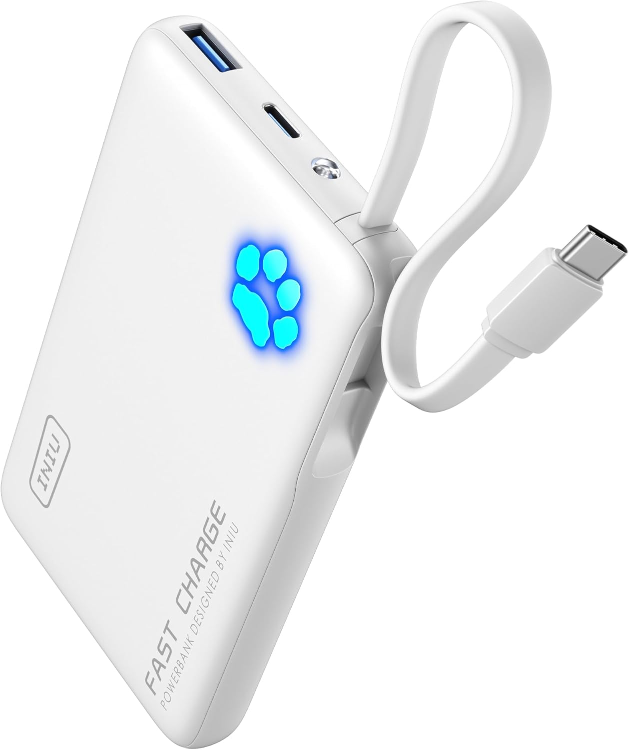 INIU Portable Charger, Mini 10000mAh Power Bank with Build in USB-C Cable, 20W Fast Charging Powerbank with Cords Wires, Cruise Ship Travel Essentials Battery Pack for College Student Traveler, Orange - PuriLite