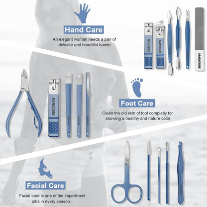 Manicure Set Professional Nail Clippers Pedicure Kit, 16 pcs Stainless Steel Nail Care Tools Grooming Kit with Luxurious Travel Leather Case for Thick Nails Men Women Gift (Black) - PuriLite
