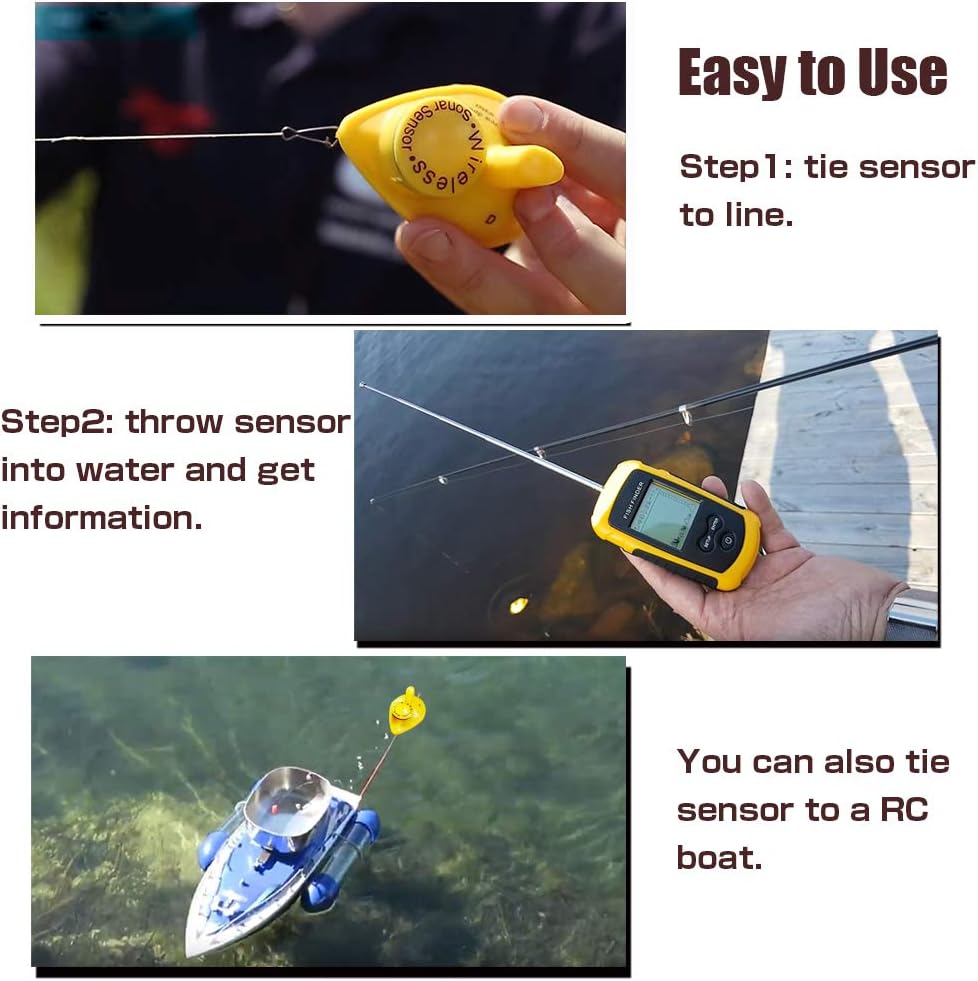 LUCKYLAKER Sensor Transducer Fish Finder Portable Sonar Handheld Depth Finder Kayak LCD Display Fish Finder Wireless Castable - PuriLite