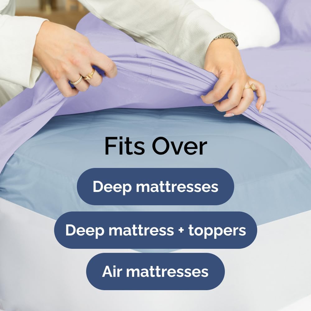 Extra Deep Queen Sheet Set - 6 Piece Breathable & Cooling Sheets - Hotel Luxury Bed Sheets Set - Easy & Secure Fit - Soft, Wrinkle Free & Comfy Sheets Set - White Sheet Set w/Extra Deep Pockets - PuriLite