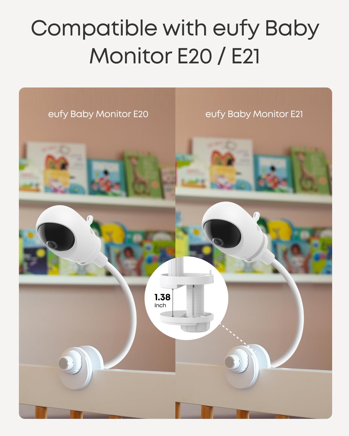 eufy Security Baby Monitor Crib Mount, Compatible with eufy Baby Monitor E20/E21, 16 Inch Flexible Arm Bracket, Attach to Baby Crib, No Tools Needed, No Wall Damage (Camera Not Included)