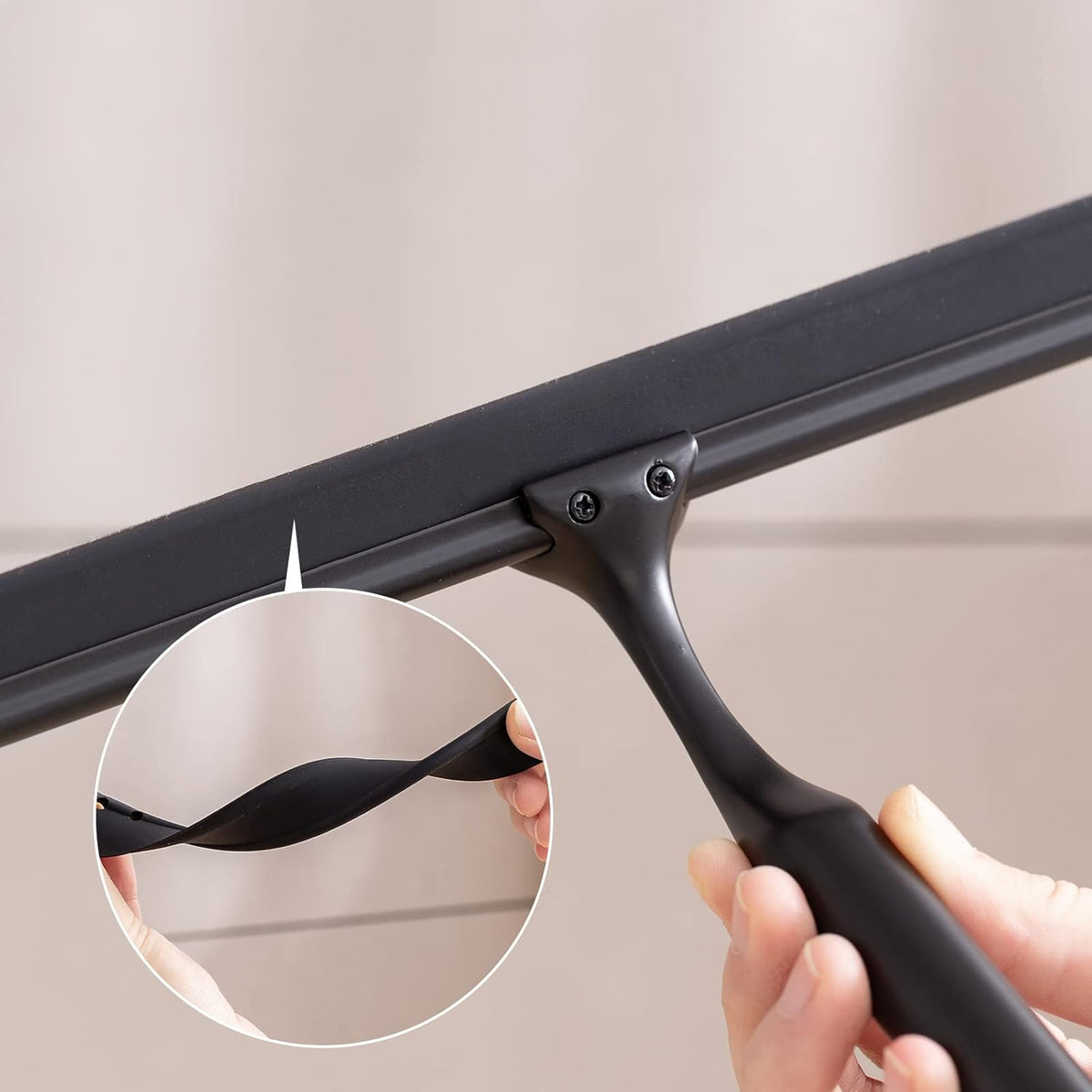 Ettori Shower Squeegee for Glass Doors, Squeegee for Shower Glass Door, Window and Car Glass, Mirrors - All-Purpose Stainless Steel Squeegee, 10 Inches and Black - PuriLite