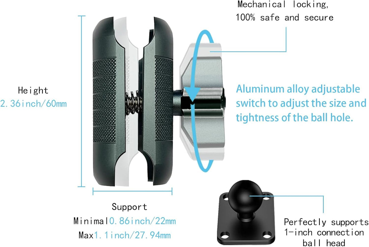 YIMINGYINUO Double Socket Arm Compatible with RAM Mounts B Size 1" Ball Components for Bike/Motorcycle/ATV Phone Mount, Emeralds (Short Arm) - PuriLite