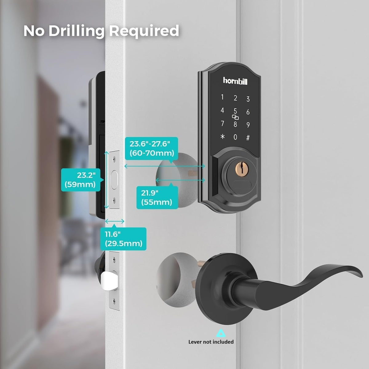 Keyless Entry Door Lock Deadbolt, Hornbill Smart Lock Front Door, Electronic Door Locks with Keypads, Digital Auto Lock Bluetooth Smart Door Locks for Homes Bedroom - PuriLite
