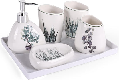 White Bathroom Accessories Set,Modern Countertop Bathroom Decor,Luxury 6 Piece Bathroom Accessory Set,Complete with Soap Dispenser,Toothbrush Holder,Tumbler,Tray - PuriLite