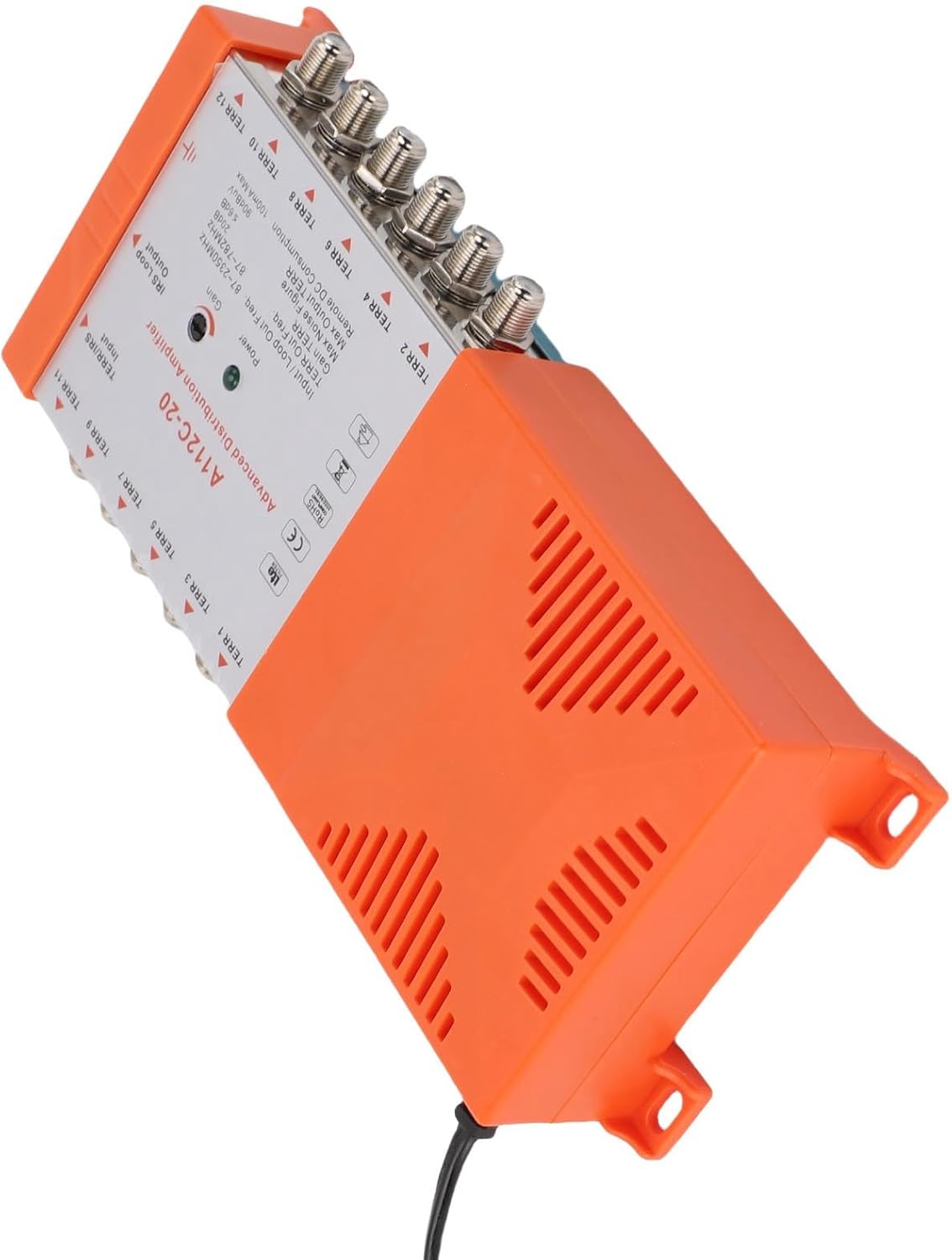 12 Channel Distribution Amplifier for TV CATV, Low Noise Figure ≤4dB, Seamless Connection to Multiple Televisions, Remote Powering, Compact Design, RED Compliant, (US Plug 110-120V) - PuriLite
