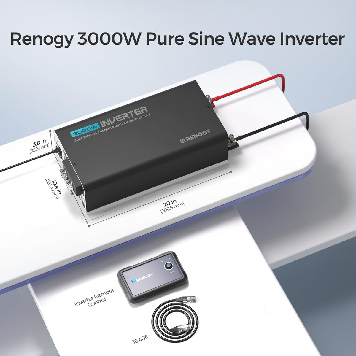 Renogy Pure Sine Wave Inverter 2000W Power Inverter 12V DC to 110V 120V AC Converter, Solar Inverter 12V to 110V 120V Converter with UPS Transfer Switch, Built-in Bluetooth, USB, Remote Controller - PuriLite
