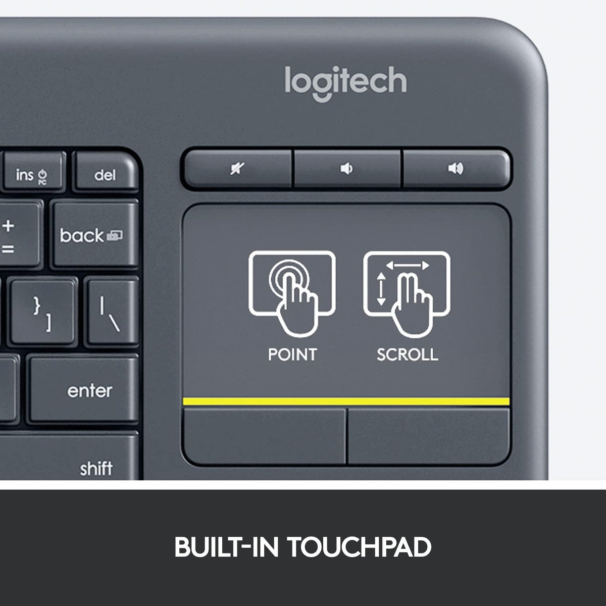 Logitech K400 Plus Wireless Touch TV Keyboard With Easy Media Control and Built-in Touchpad, HTPC Keyboard for PC-connected TV, Windows, Android, Chrome OS, Laptop, Tablet - Black - PuriLite