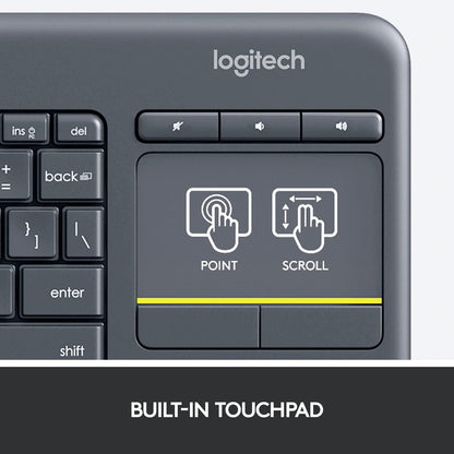 Logitech K400 Plus Wireless Touch TV Keyboard With Easy Media Control and Built-in Touchpad, HTPC Keyboard for PC-connected TV, Windows, Android, Chrome OS, Laptop, Tablet - Black - PuriLite