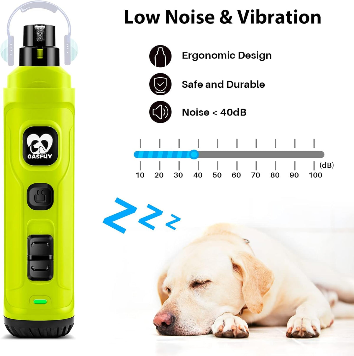Casfuy Dog Nail Grinder with 2 LED Light - New Version 2-Speed Powerful Electric Pet Nail Trimmer Professional Quiet Painless Paws Grooming & Smoothing for Small Medium Large Dogs and Cats (Blue) - PuriLite