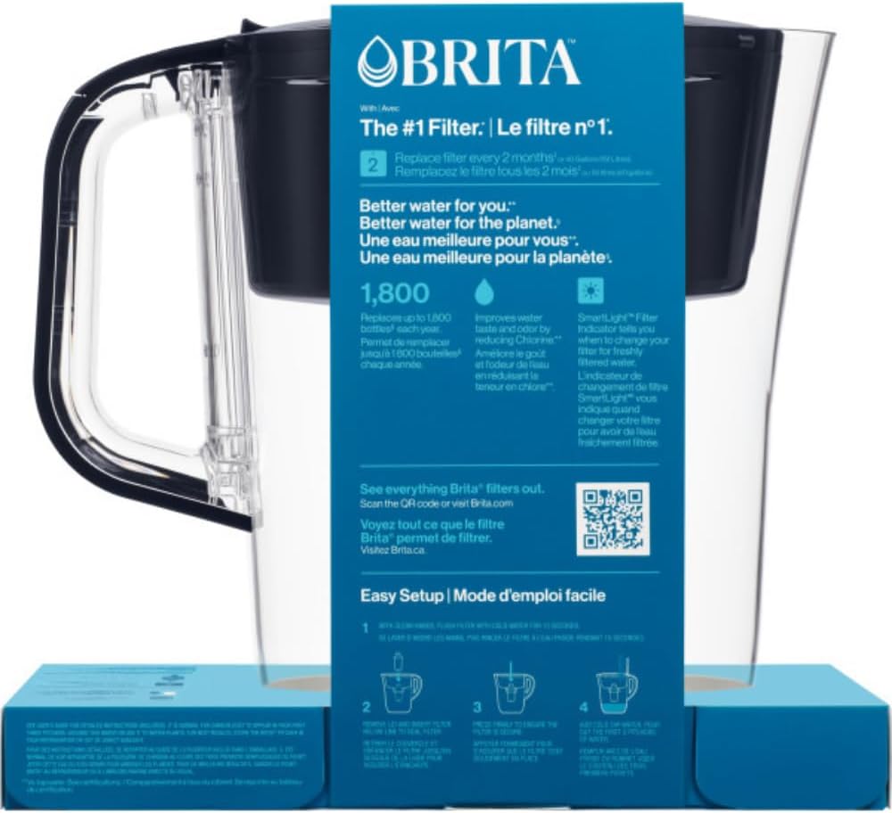 Brita Small 6 Cup Water Filter Pitcher with 1 Brita Standard Filter, Made Without BPA, Black - PuriLite
