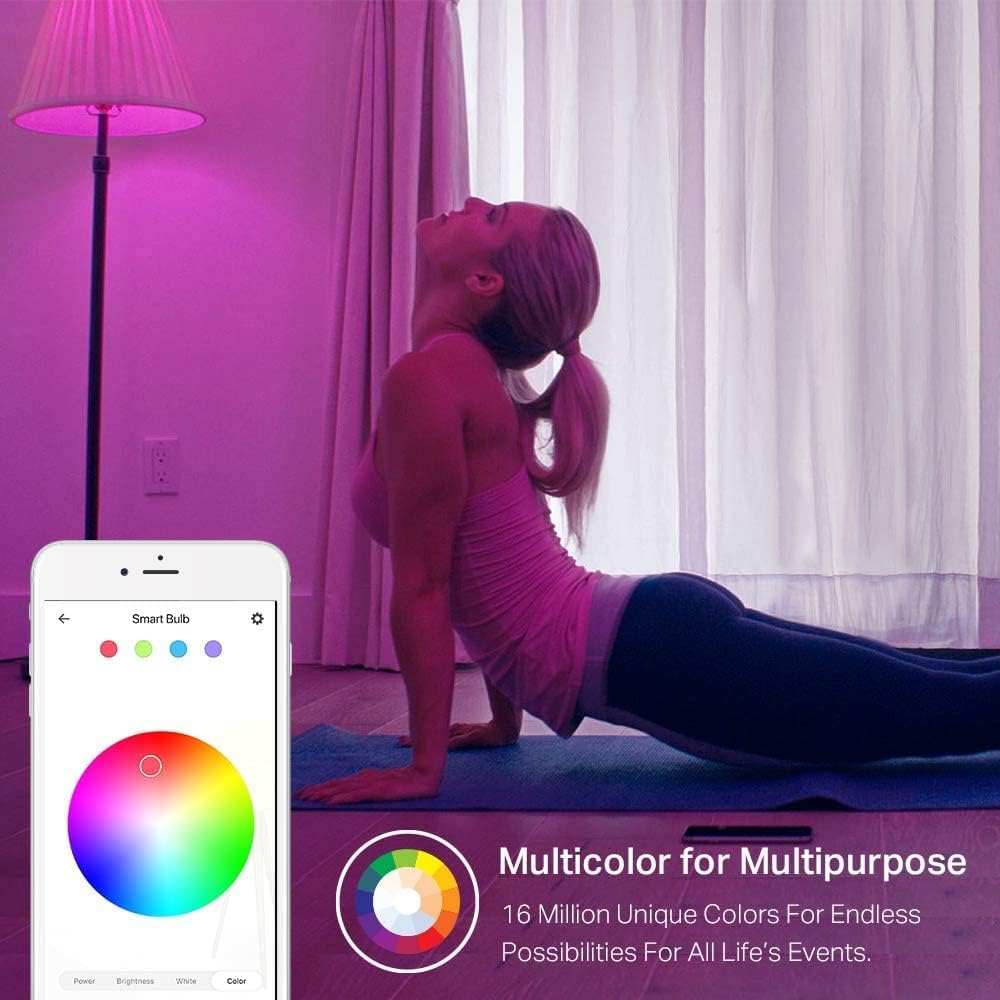 Kasa Smart Light Bulbs, Full Colour Changing Dimmable Smart WiFi Bulbs Compatible with Alexa and Google Home, A19, 9W 800 Lumens,2.4Ghz only, No Hub Required, 2-Pack (KL125P2), Multicolour - PuriLite