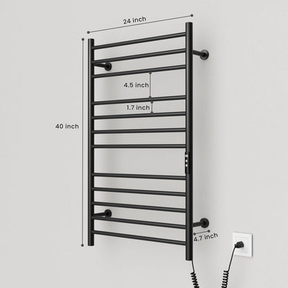 POPFLY Heated Towel Rack, Wall Mounted Electric Hot Towel Warmer, 4-Bar 304 Stainless Steel Small Heated Towel Warmer Rack for Bathroom with Timer and Temperature Control, Brushed - PuriLite