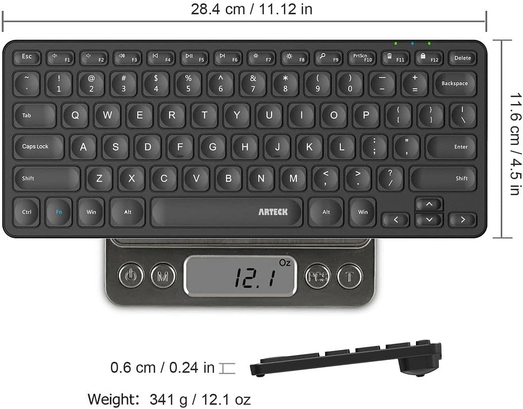 Arteck 2.4G Wireless Keyboard Ultra Slim and Compact Wireless Keyboard with Media Hotkeys for Computer/Desktop/PC/Laptop/Surface/Smart TV and Windows 10/8/ 7 Built-in Rechargeable Battery - PuriLite