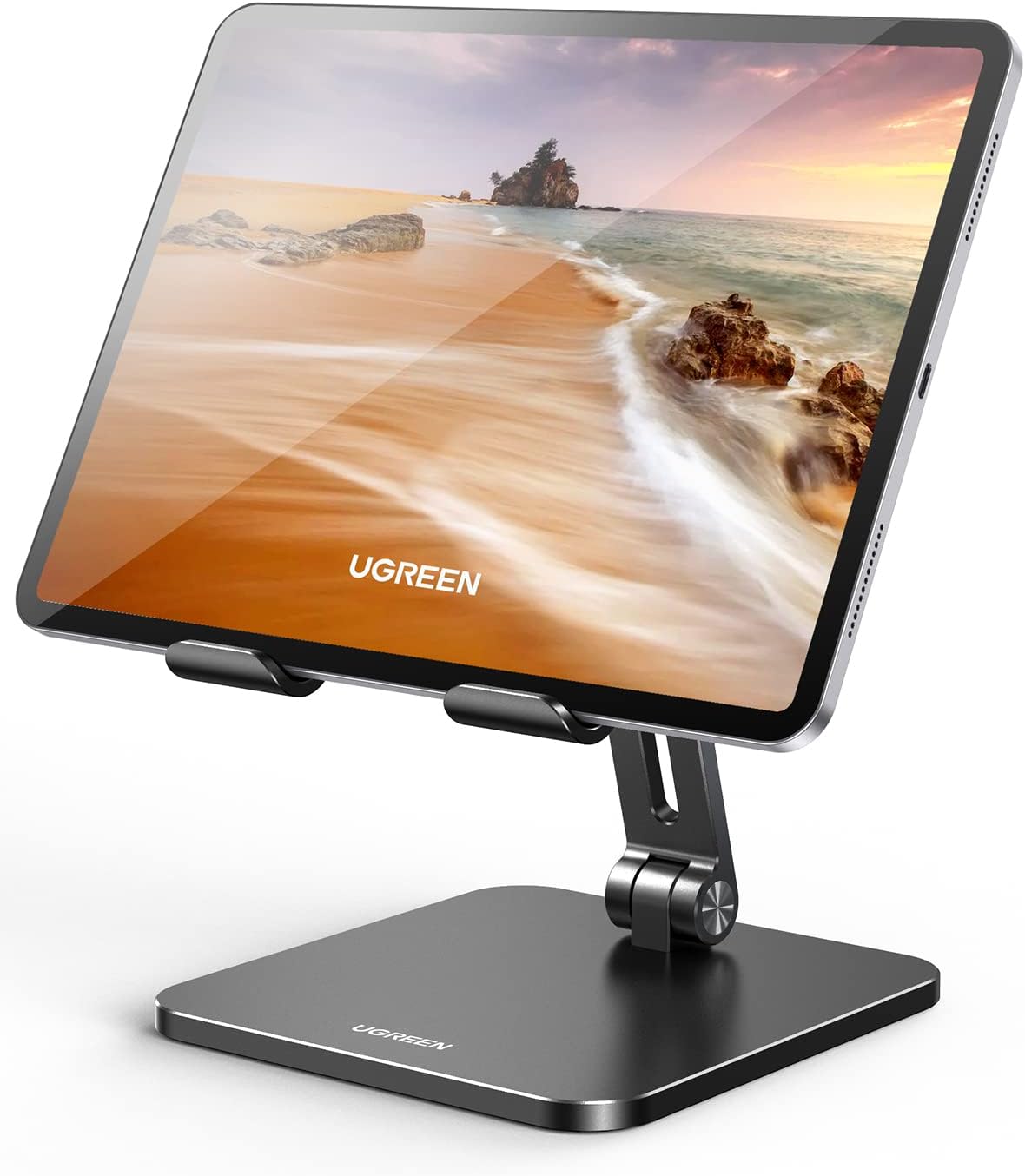 UGREEN Tablet Stand for Desk, Aluminum Stand for iPad Extended Height, Adjustable Foldable Portable Desktop Stand Holder for iPad Pro 12.9 11 9.7 10.5 iPad Air Mini Galaxy Surface iPhone 14 Pro, Grey - PuriLite
