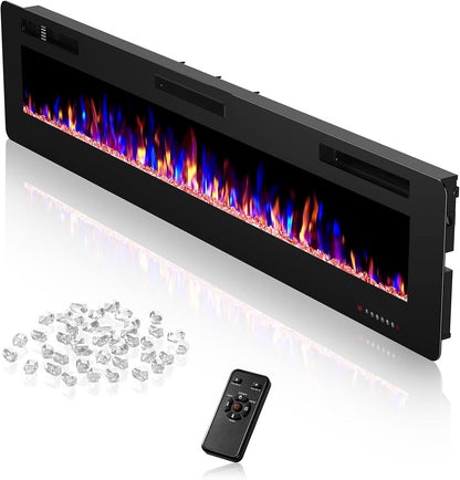 Electric Fireplace 50'' Recessed Wall Mounted Electric Fireplace with Adjustable 12-Color Flame Brightness & Speed - PuriLite