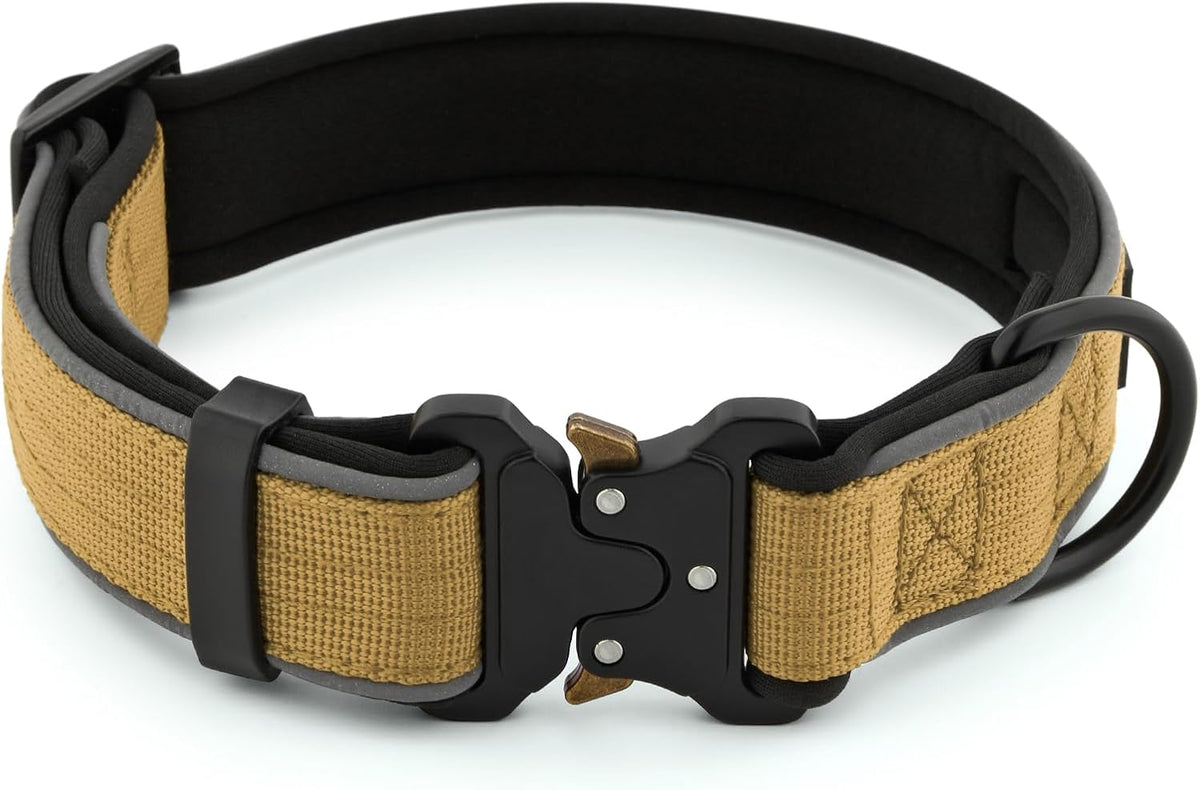Plutus Pet Tactical Dog Collar, Reflective, Adjustable Heavy Duty Dog Collar, Soft Padded and Comfortable, for Small Medium and Large Dogs (Red, L) - PuriLite