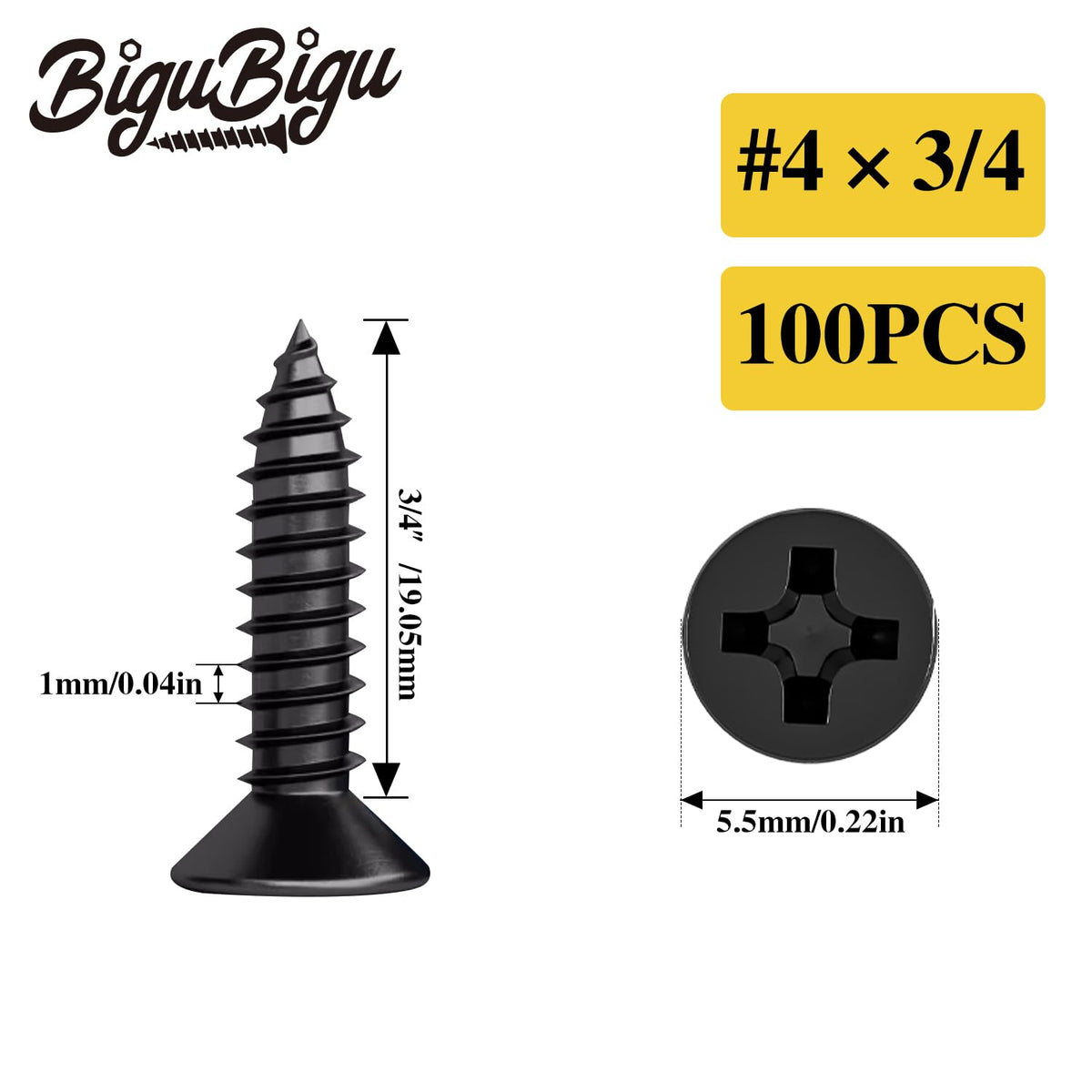 #4 * 2" Wood Screws, Flat Head Phillips Black Stainless Steel, 100Pcs Corrosion Resistant for Wood, Drywall Applications, and Outdoor Use - PuriLite