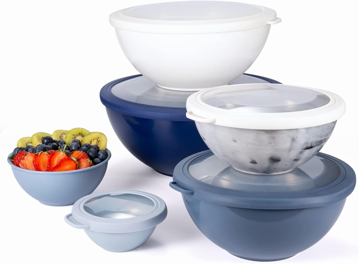 COOK WITH COLOR Mixing Bowls with TPR Lids - 12 Piece Plastic Nesting Bowls Set Includes 6 Prep Bowls and 6 Lids, Microwave Safe Mixing Bowl Set (Mint) - PuriLite