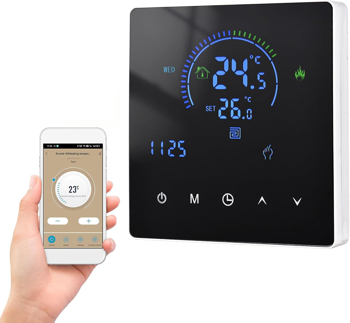 Thermostat, Manual Auto Mode Weekly Programmable Smart Thermostat Smart Home with Touch Button LCD Screen for Water Heating Systems (Electric Heating) - PuriLite