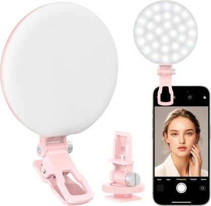Anautin 60 LED Ring Light, Rechargeable Selfie Light with Front & Back Clip, 2500-6500K Portable Phone Light, Adjustable 3 Light Modes for iPhone, iPad, Tablet, Laptop, CRI97+, 90 Grams (Black) - PuriLite