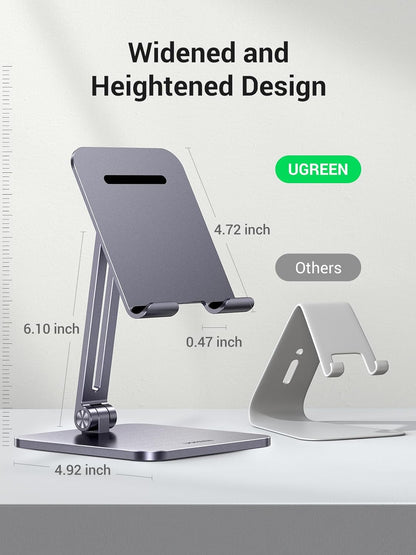 UGREEN Tablet Stand for Desk, Aluminum Stand for iPad Extended Height, Adjustable Foldable Portable Desktop Stand Holder for iPad Pro 12.9 11 9.7 10.5 iPad Air Mini Galaxy Surface iPhone 14 Pro, Grey - PuriLite