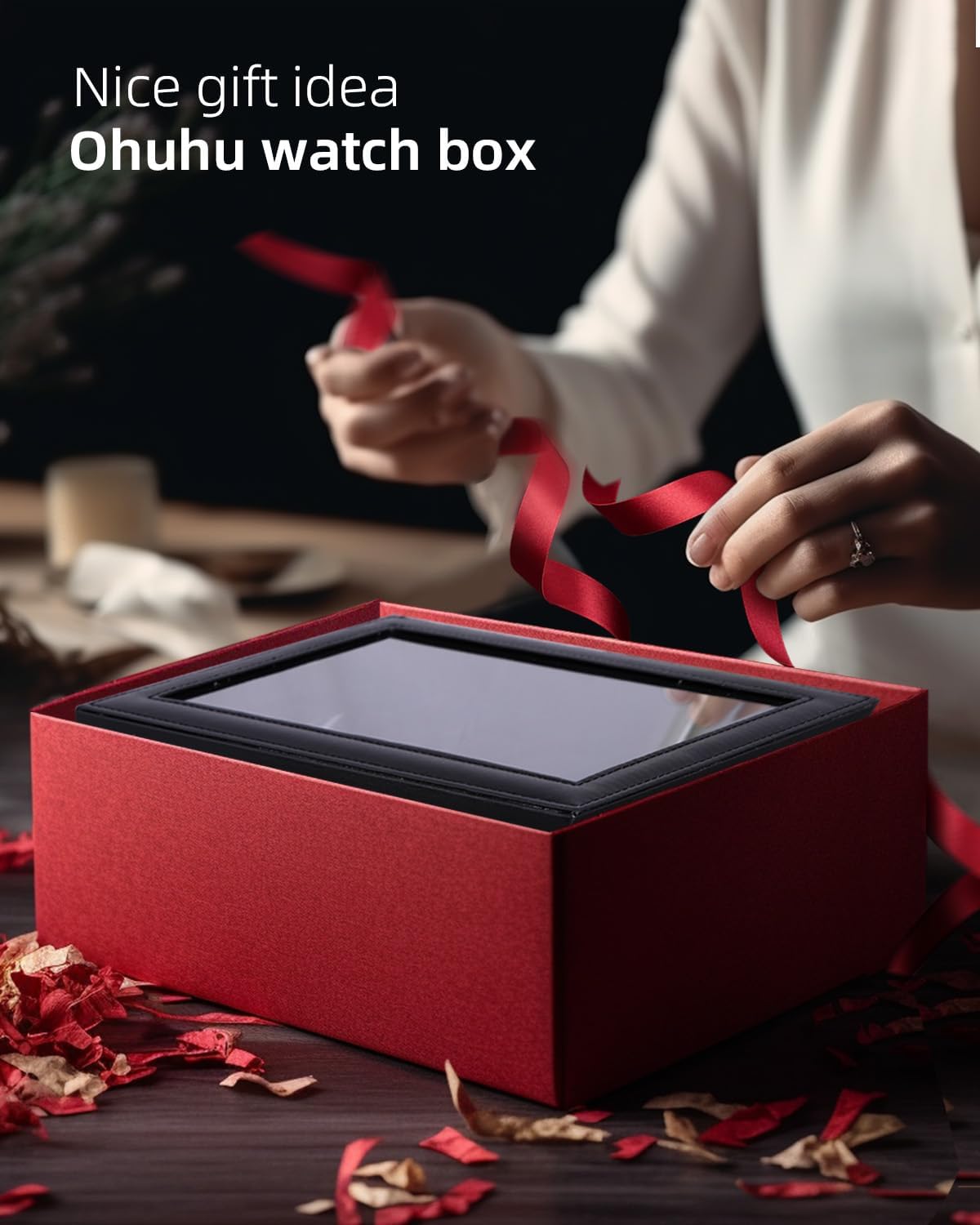 Ohuhu Watch Box Organizer for Men -12 Slot Leather Watch Case with Real Glass Lid Watch Display Case, Watch Organizer Jewelry Storage Box - PuriLite