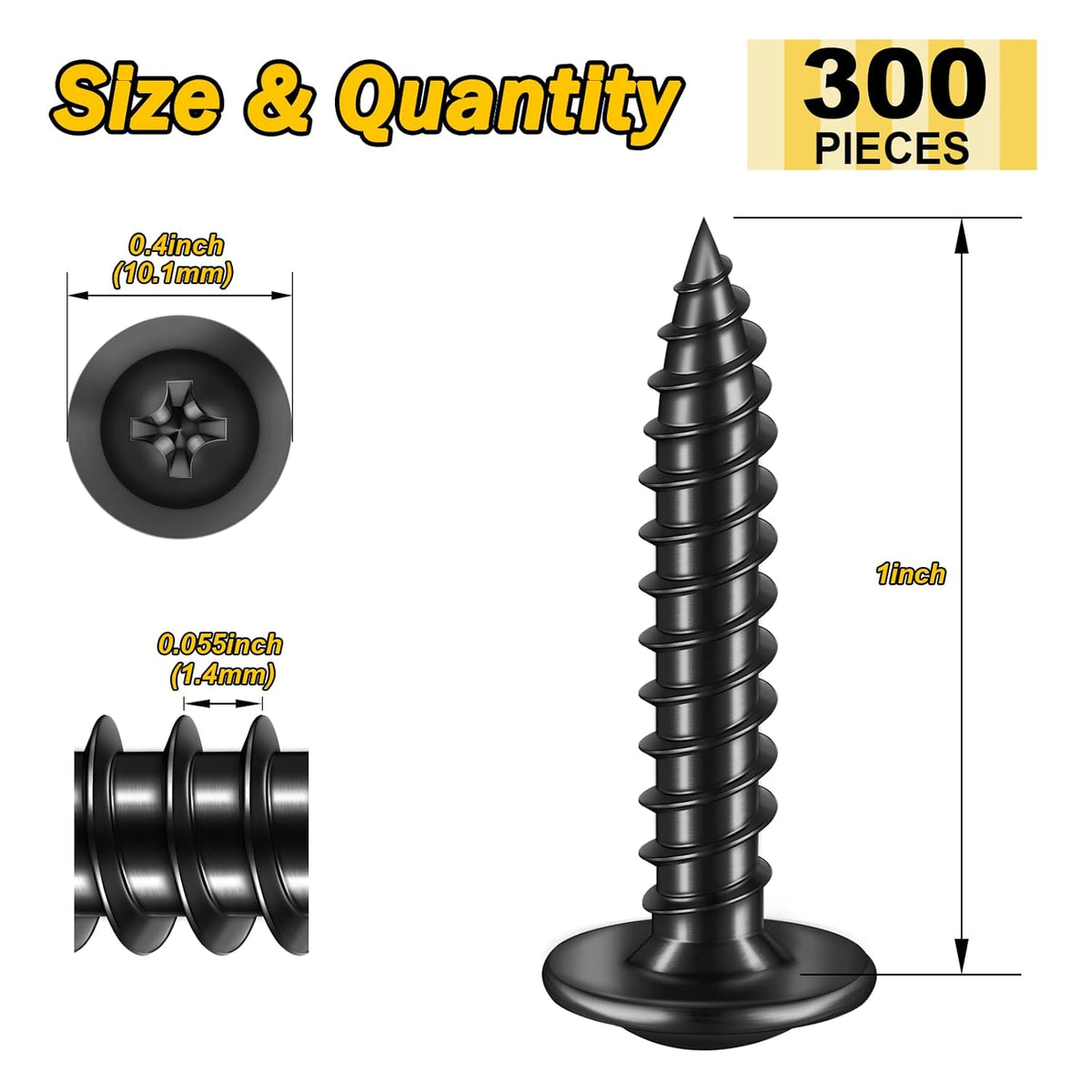 150Pcs #8 × 2" Black Screws for Wood, Phillips Truss Head Wood Screws, Quick Metal Self Tapping, Zinc Plated Steel, Truss Head Screws by Mywish - PuriLite