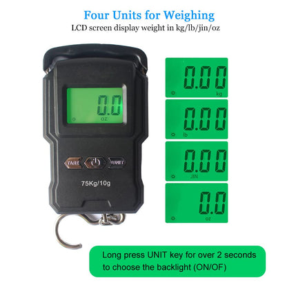 YAGSUW Portable Electronic Hook Scale Digital Hanging Bag Luggage Weight Scale Fishing Scale with Measuring Tape 165Lb Black - PuriLite