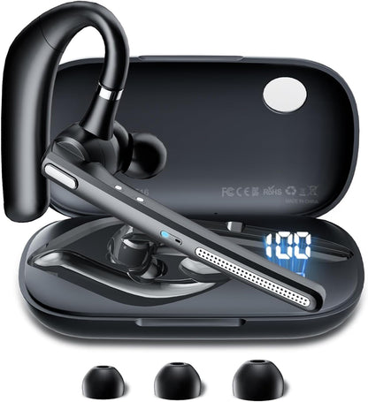 Bluetooth Headset, Bluetooth Earpiece V5.3 with Noise Cancelling Mic, Wireless Headset Hands-Free with High Capacity Battery LED Display Charging Case, Single Ear Headphones for Office/Trucker - PuriLite