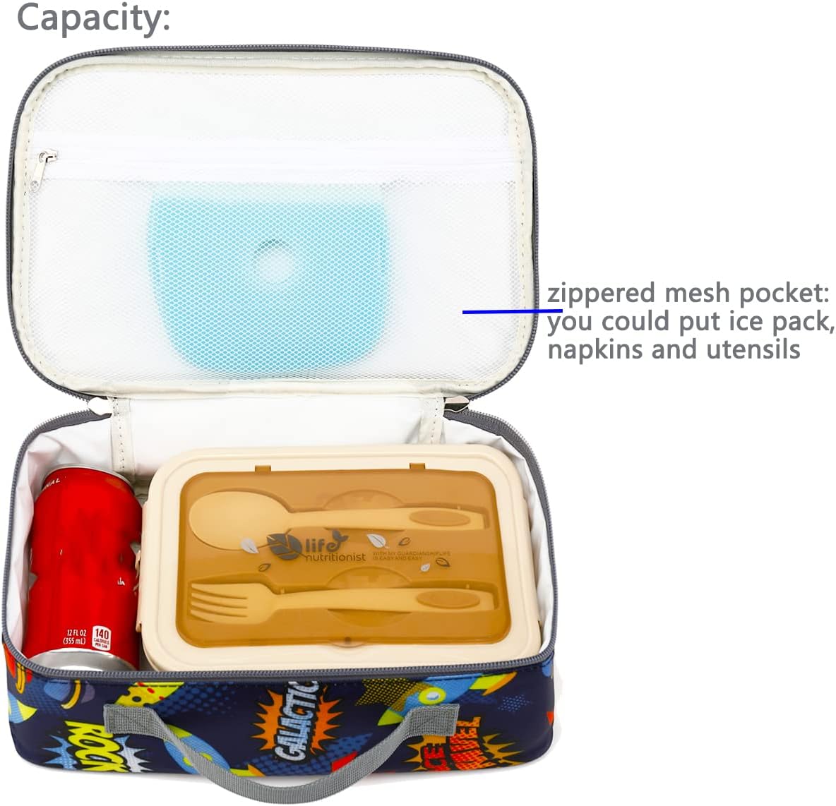 FlowFly Kids Lunch Box Insulated Soft Bag Mini Cooler Back to School Thermal Meal Tote Kit for Girls, Boys, Black - PuriLite