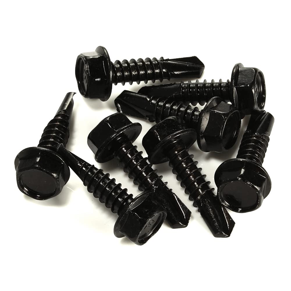 #10 x 1 Hex Washer Head Self Tapping Drilling Screws Black Oxidized, 410 Stainless Steel, 100 PCS - PuriLite