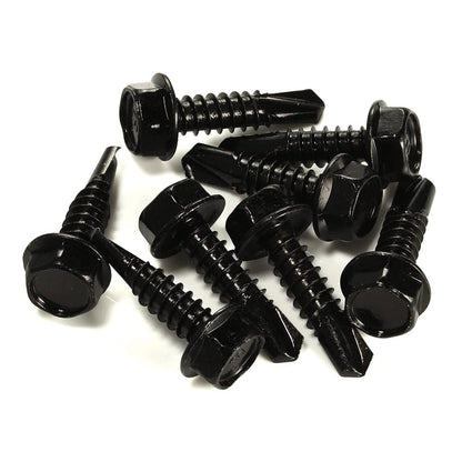 #10 x 1 Hex Washer Head Self Tapping Drilling Screws Black Oxidized, 410 Stainless Steel, 100 PCS - PuriLite