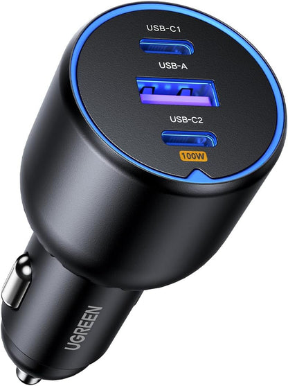 UGREEN 130W Car Charger USB C Fast Charger PD3.0 QC4.0 PPS Fast Charging Car Phone Adapter Compatible with Dell XPS, MacBook, iPhone 16 15 14 Pro Max, Galaxy S25 S24 Ultra, iPad (Cable Not Included) - PuriLite