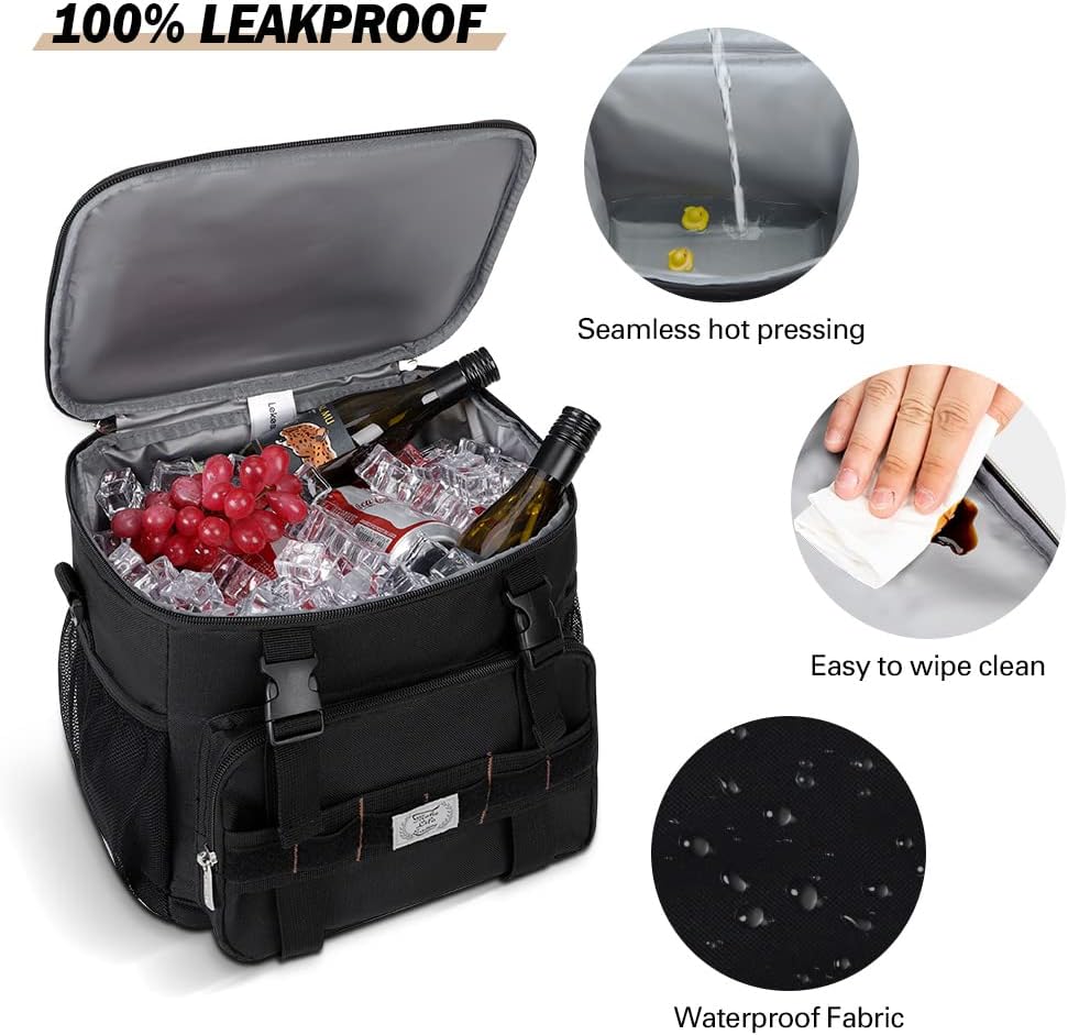 Lekebobor Tactical Lunch Bag for Men, Leakproof Large Insulated Lunch Box with Molle, Waterproof Cooler Bag for Adults Men Outdoor Picnic Travel Office, 24Can (15L), Black - PuriLite