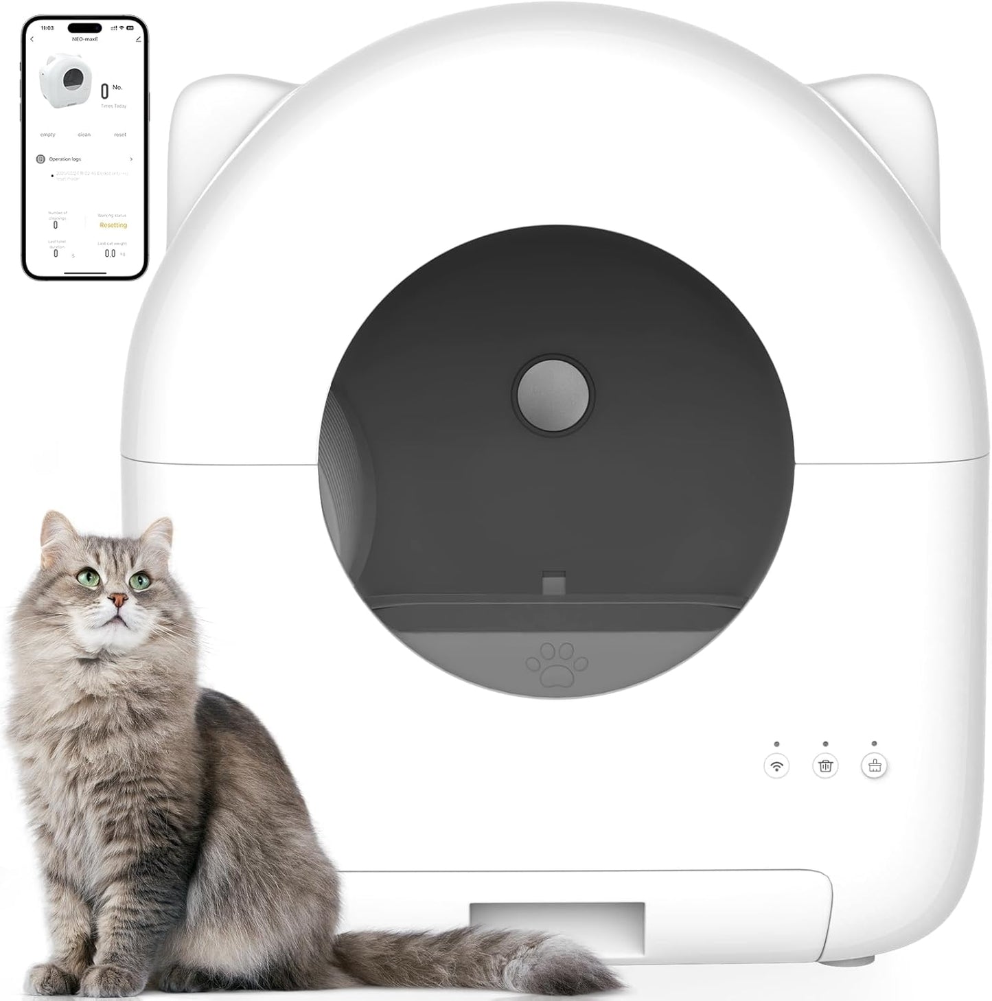 PetJoi Self Cleaning Litter Box, 76L Automatic Cat Litter Box Self Cleaning for Multiple Cats, APP Control Safe Low Noise with Roll Garbage Bags,Deodorizer and Cleaning Brush - PuriLite