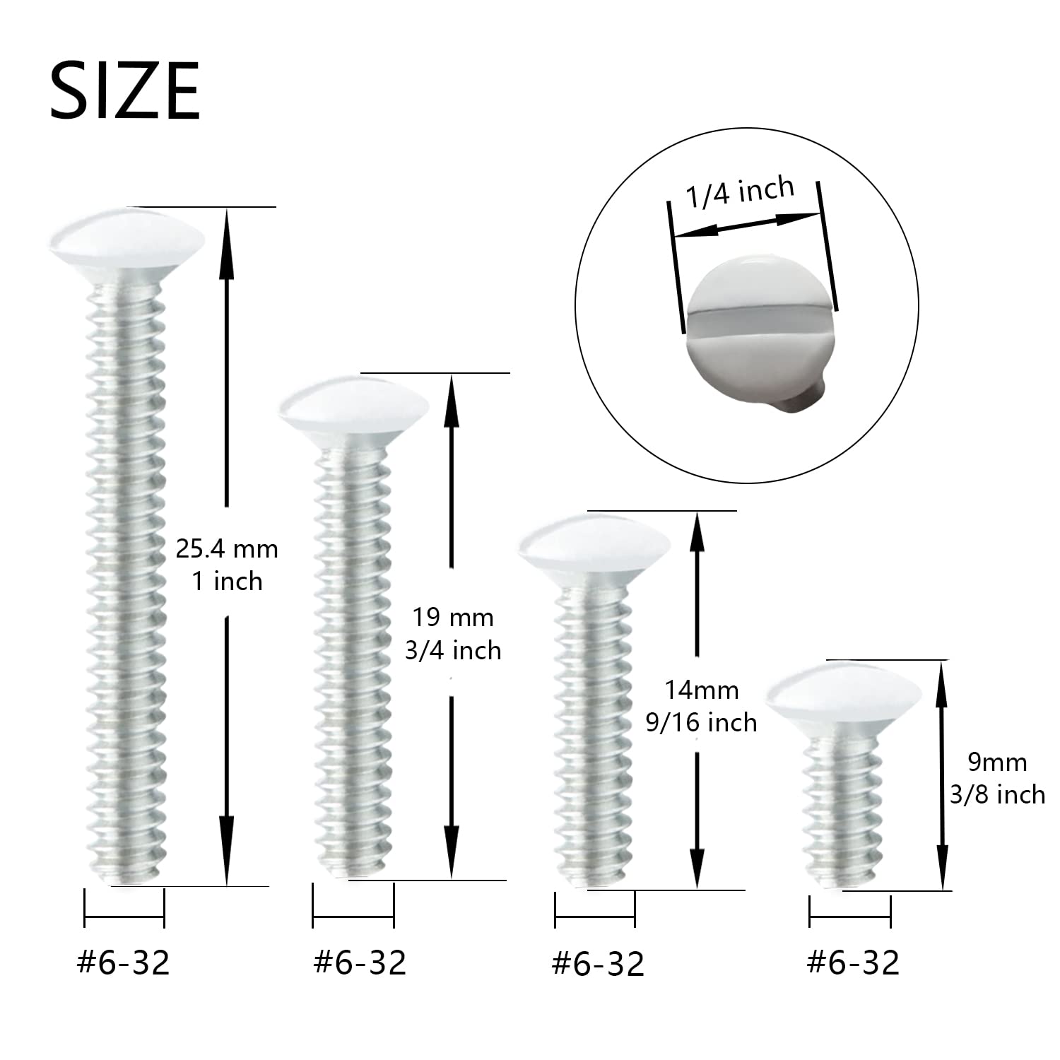 Taezn 6-32 Wall Plate Screws, 100 Packs White Outlet Screws 4 Length Sizes Perfect Replacement for Light Switch, Switch Plate and Wall Outlet Cover - PuriLite