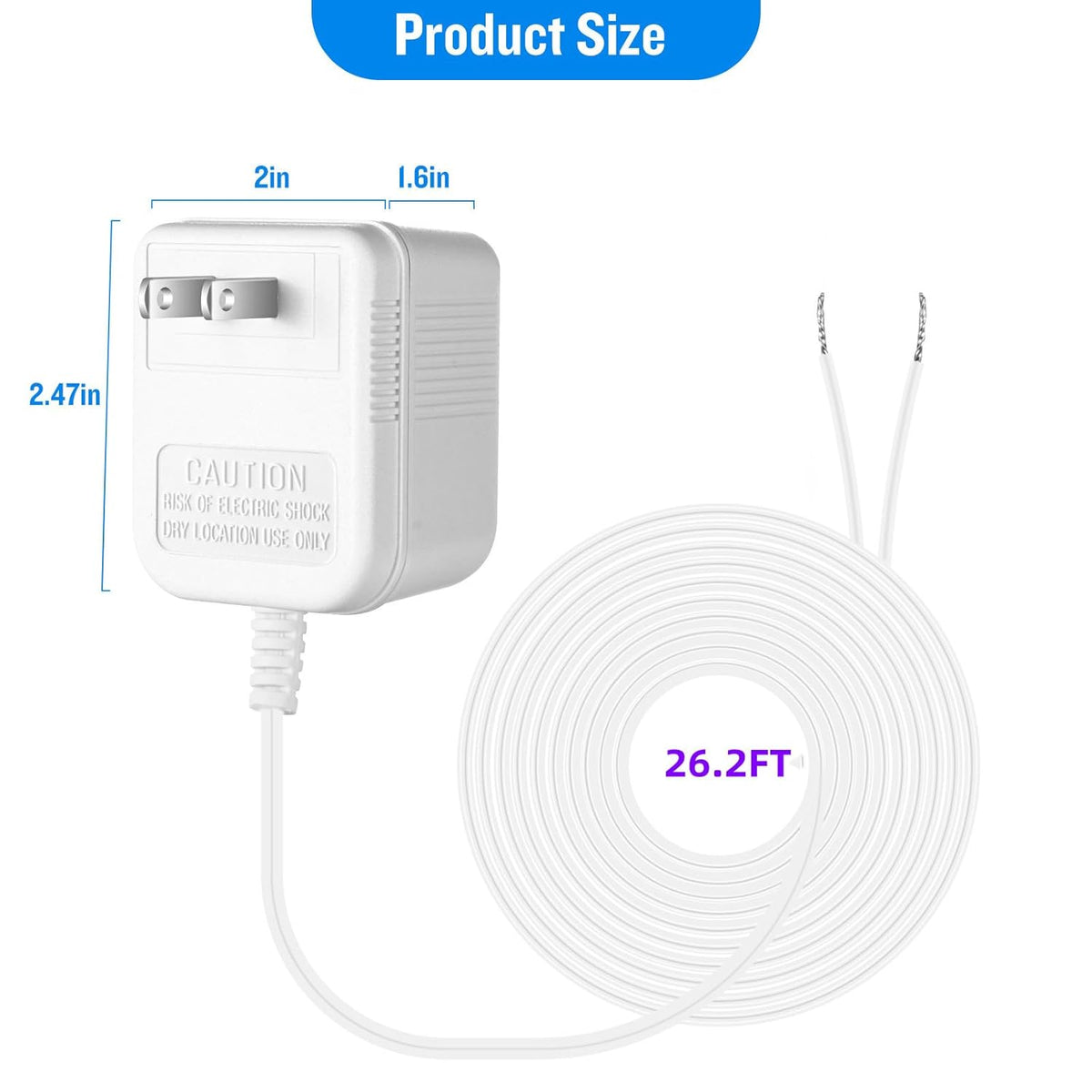 Fesasn 24V C Wire Doorbell Adapter Compatible with Nest Honeywell Ecobee Sensi Thermostat and Wyze Ring Video Doorbell (26.2 FT Long Cable with White) - PuriLite