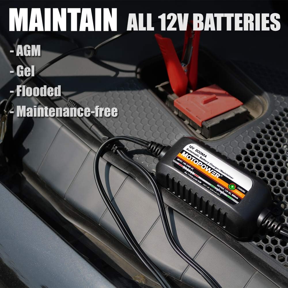 MOTOPOWER MP00205A 12V 800mA Fully Automatic Battery Charger/Maintainer - PuriLite