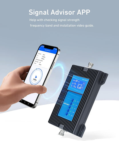 ANNTLENT Cell Phone Signal Booster for House 3G 4G LTE 5G Compatible with All Carriers on Band 25/2/66/4/7/5/12/17, Cell Booster with Omni Antenna and LCD Display, APP Adjust | ISED Approved - PuriLite