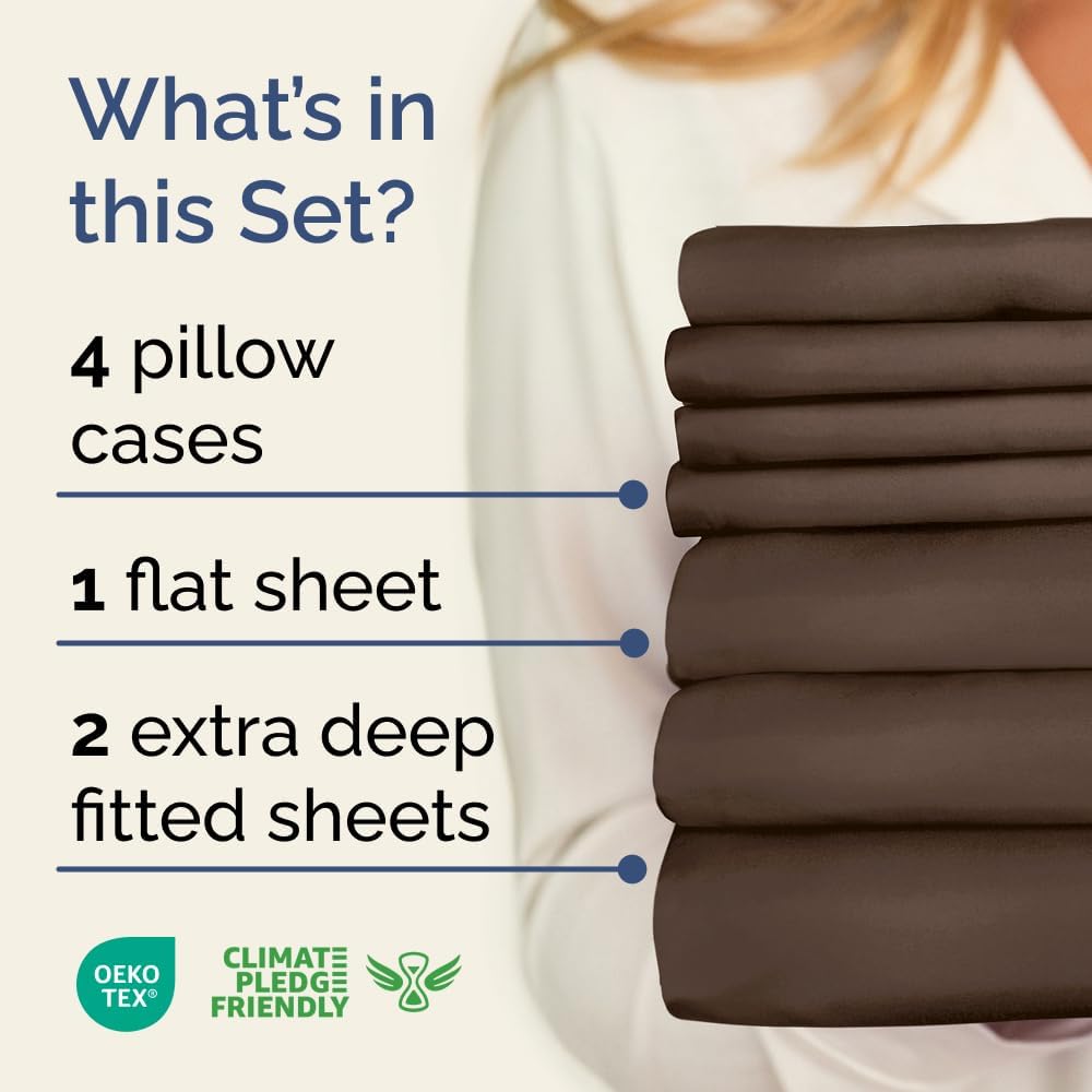 Extra Deep Queen Sheet Set - 6 Piece Breathable & Cooling Sheets - Hotel Luxury Bed Sheets Set - Easy & Secure Fit - Soft, Wrinkle Free & Comfy Sheets Set - White Sheet Set w/Extra Deep Pockets - PuriLite
