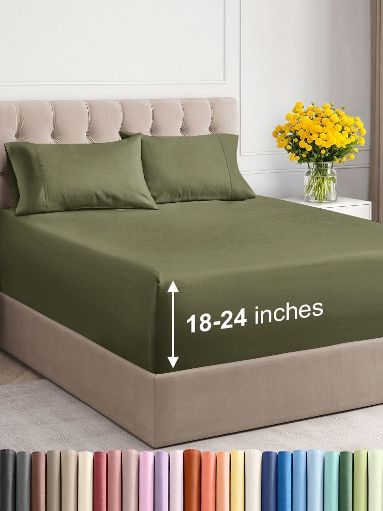 Extra Deep Queen Sheet Set - 6 Piece Breathable & Cooling Sheets - Hotel Luxury Bed Sheets Set - Easy & Secure Fit - Soft, Wrinkle Free & Comfy Sheets Set - White Sheet Set w/Extra Deep Pockets - PuriLite