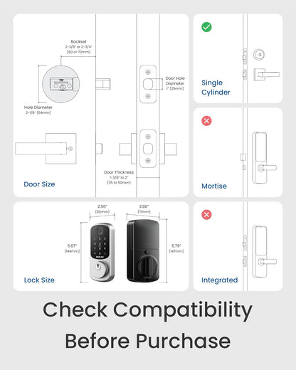 DESLOC B200 Fingerprint Smart Door Lock, Keyless Entry Door Lock, App Control, Easy Installation, Front Door Smart Deadbolt Lock, Touchscreen Keypad, Emergency Power Port, 12 Months Battery, IP54 - PuriLite
